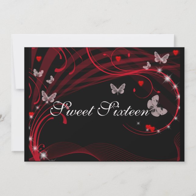 Invitación Bonita Roja Cumple Dulces Dieciséis (Anverso)
