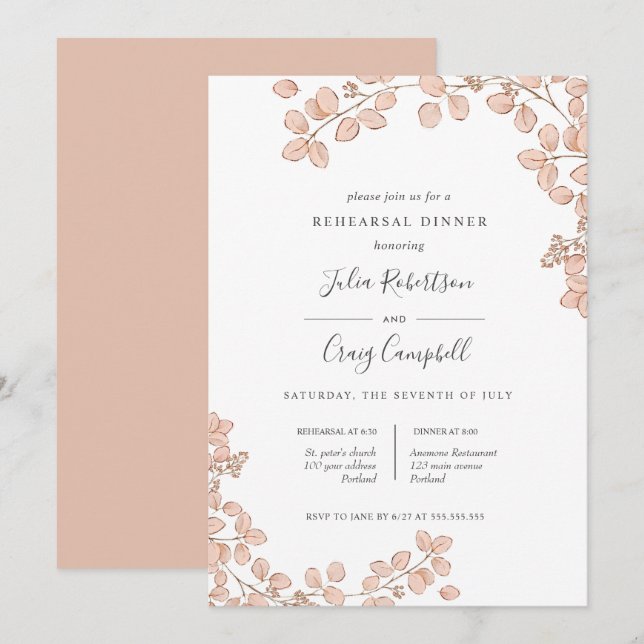 Invitación Bonita salida pequeña rosa Ensayo sinusal Cena (Anverso / Reverso)