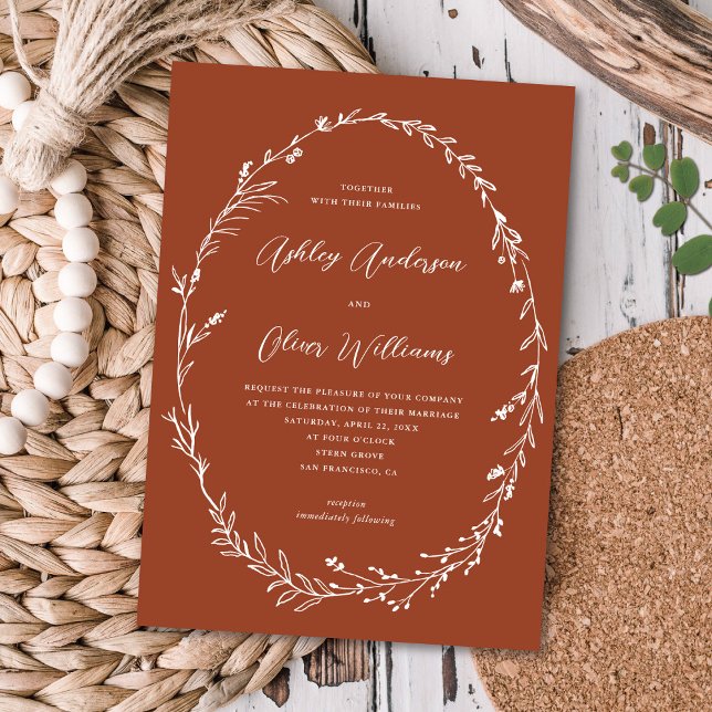 Invitación Bonita Terracota Rustic Wildflower Wreath Boda (Subido por el creador)