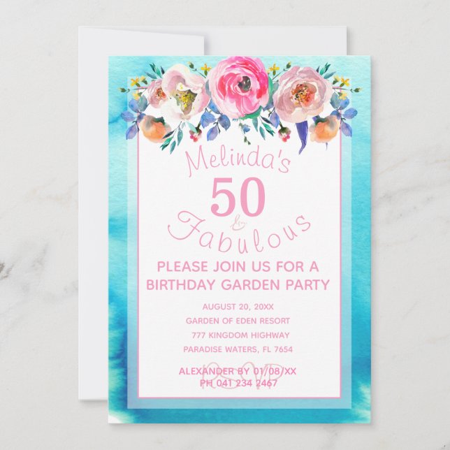 Invitación Bonito 50 cumpleaños Fiesta 50 y fabuloso (Anverso)