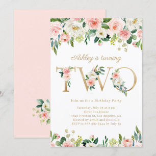 Invitación Bonito acuarela Chica de oro floral segundo cumple
