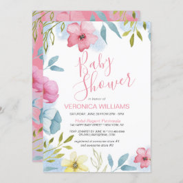 Invitación Bonito acuarela Chica floral rosa Baby Shower