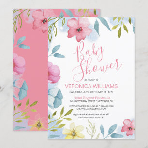 Invitación Bonito acuarela Chica floral rosa Baby Shower