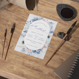 Invitación Bonito acuarela Dusty Boda floral azul