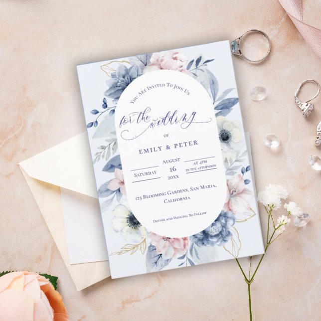 Invitación Bonito acuarela Dusty Boda floral azul (Pretty Watercolor Dusty Blue Floral Wedding Invitation)