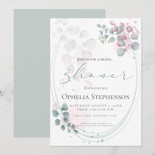 Invitación Bonito acuarela Eucalyptus Foliage Bridal Shower (Anverso / Reverso)
