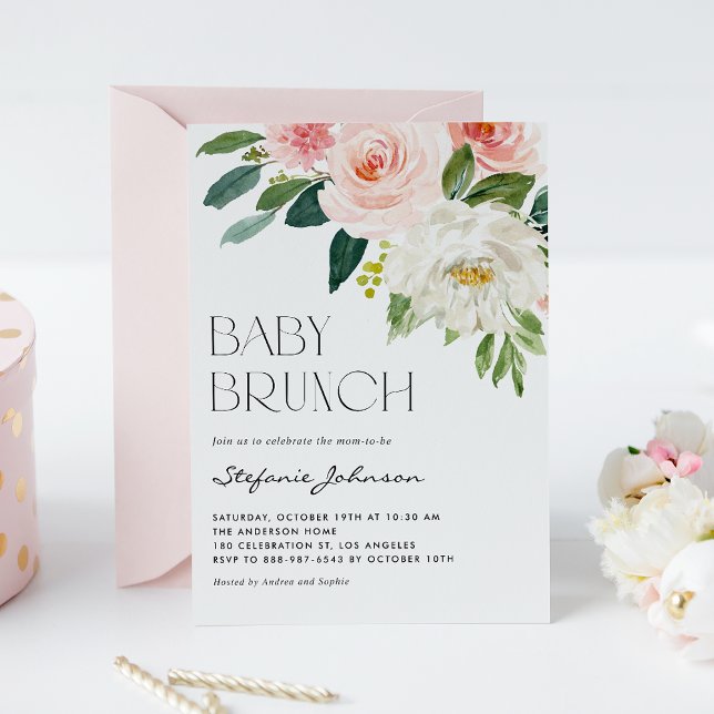 Invitación Bonito Acuarela Flores Jardín Bebé Brunch (Subido por el creador)