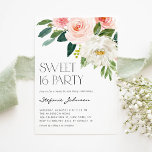 Invitación Bonito Acuarela Flores Jardín Dulce 16 Fiesta<br><div class="desc">Invite a los invitados a su evento con esta personalizable dulce invitación de 16 cumpleaños. Cuenta con un ramo de flores y flores de color acuático con flores rosas y blancas y vegetación. Personalice esta invitación floral dulce dieciséis añadiendo los detalles de su evento. Esta invitación floral acuática es perfecta...</div>