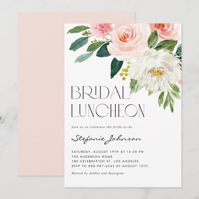 Invitación Bonito Acuarela Flores Jardín Noche Luncheon (Anverso / Reverso)