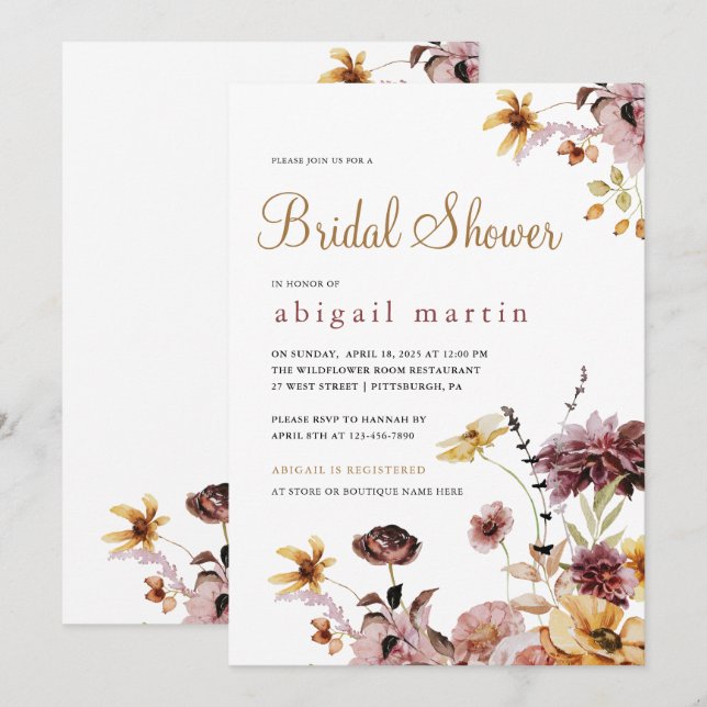 Invitación Bonito acuarela Flores silvestres Floral Ducha de  (Anverso / Reverso)
