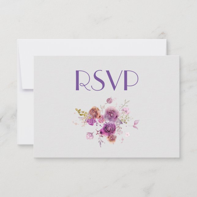 Invitación Bonito acuarela Purple Floral RSVP (Anverso)