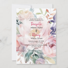Invitación Bonito acuarela Púrpura Boda floral