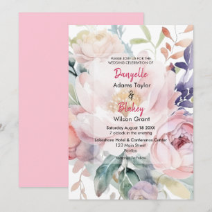 Invitación Bonito acuarela Púrpura Boda floral