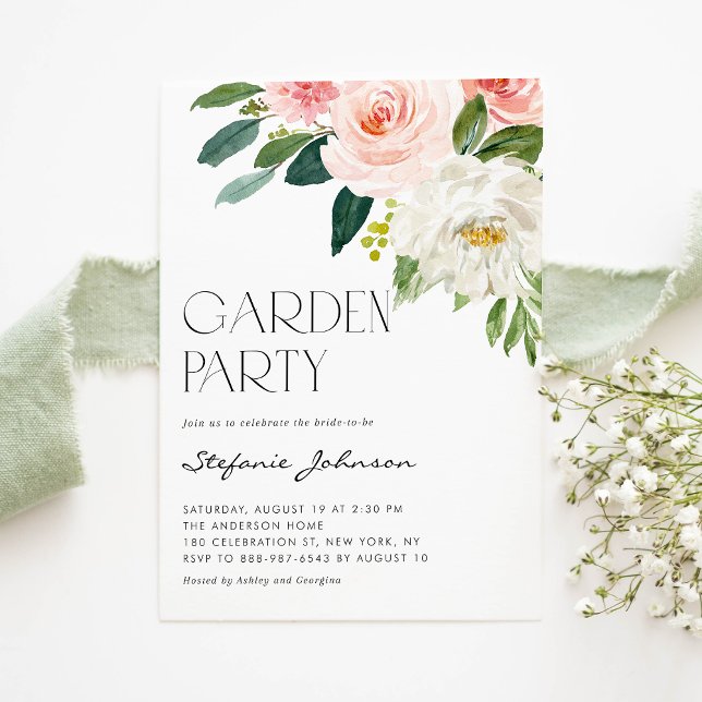 Invitación Bonito acuarela Rubor Flores Fiesta Jardín (Subido por el creador)