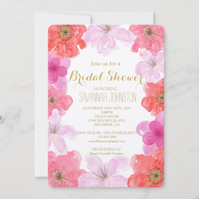 Invitación Bonito acuática rosa Floral Brillante (Anverso)