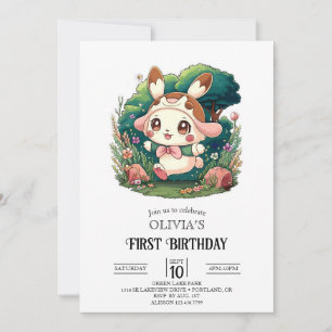 Invitación Bonito Adorable Bunny 1er cumpleaños Digital