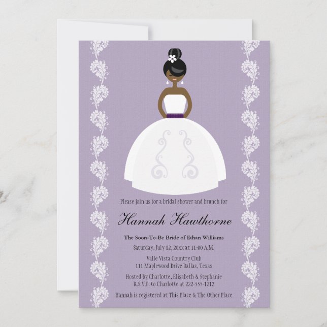 Invitación Bonito afroamericana Lilac Ducha nupcial (Anverso)