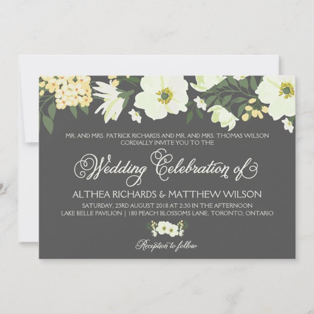 Invitación Bonito Amarillo Anemones Boda Floral III (Anverso)
