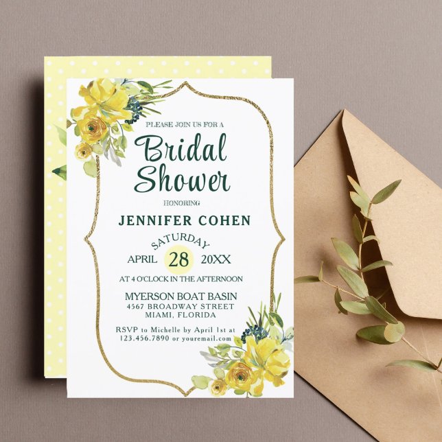 Invitación Bonito Amarillo Floral Oro Bouquet Bridal Ducha (Subido por el creador)