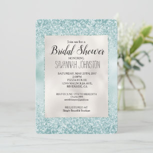 Invitación Bonito Aqua Mint Glitzy Purpurina Ducha de novias
