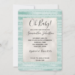 Invitación Bonito Aqua Mint Glitzy Purpurinas Stripes