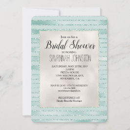 Invitación Bonito Aqua Mint Glitzy Stripes Bridal Shower