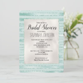 Invitación Bonito Aqua Mint Glitzy Stripes Bridal Shower