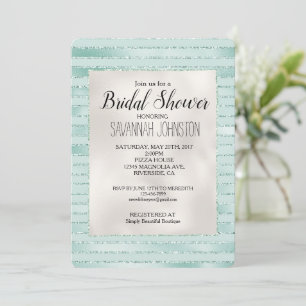 Invitación Bonito Aqua Mint Glitzy Stripes Bridal Shower