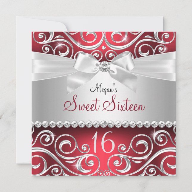 Invitación Bonito Arco de Diamante y Sparkle Swirl Dulce Rojo (Anverso)