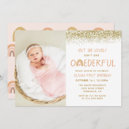 Invitación Bonito arcoiris pastel foto de primer cumpleaños