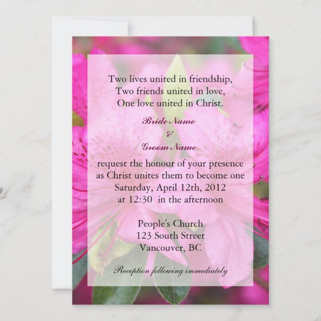 Invitación bonito azalea flor cristiana boda invitada (Anverso)