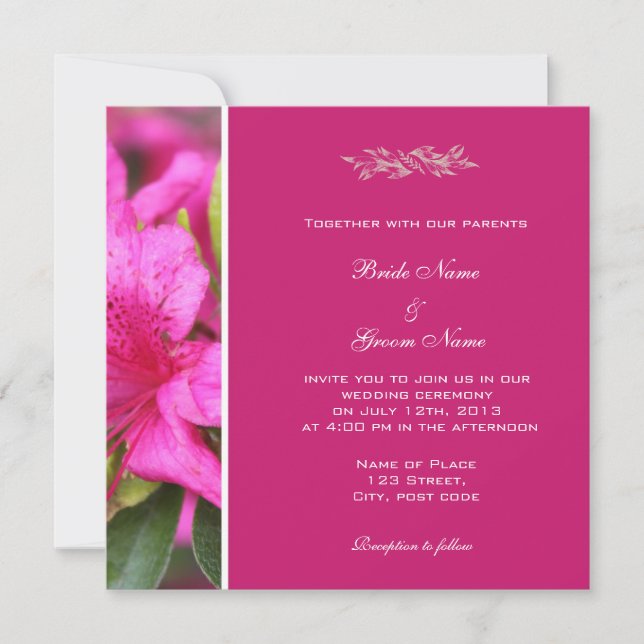 Invitación Bonito azalea rosa flores boda floral (Anverso)