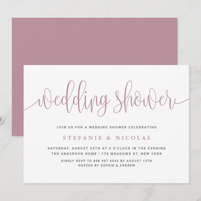 Invitación Bonito azul caligrafía ducha de matrimonio (Anverso / Reverso)