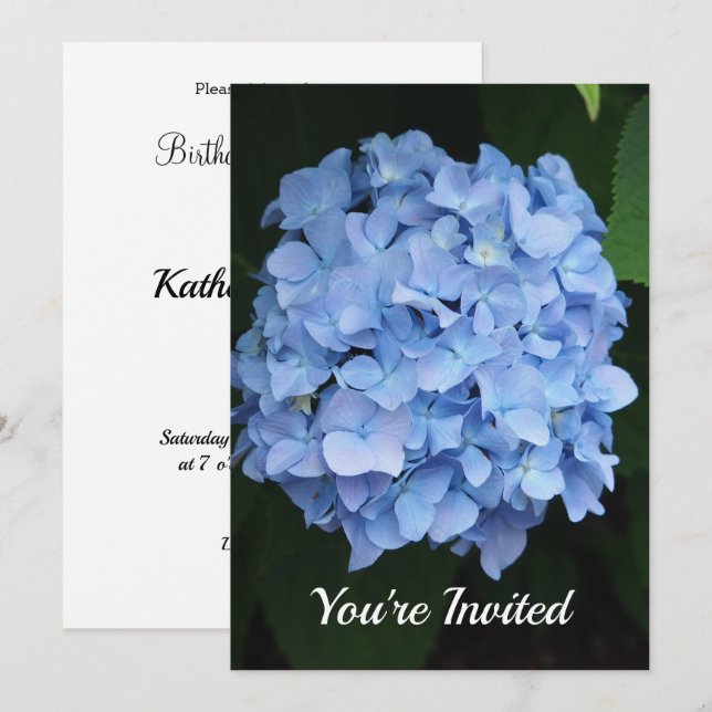 Invitación Bonito Azul Hydrangea Foto Floral Cumpleaños (Anverso / Reverso)