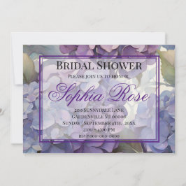 Invitación Bonito azul morado acuarela floral ducha de novia