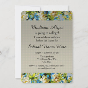 Invitación Bonito Azul y Floral Crema "A la Universidad"
