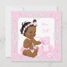 Invitación Bonito Baby Shower Chica Lace Rosa Oso Étnico