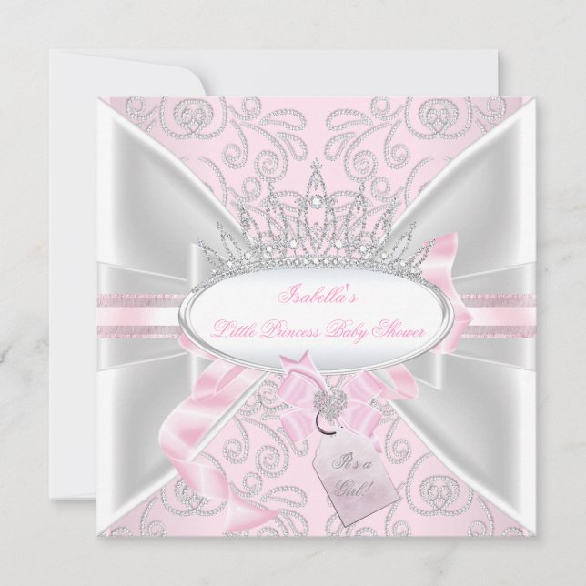 Invitación Bonito Baby Shower Chica Pequeña Princesa Diamante (Anverso)