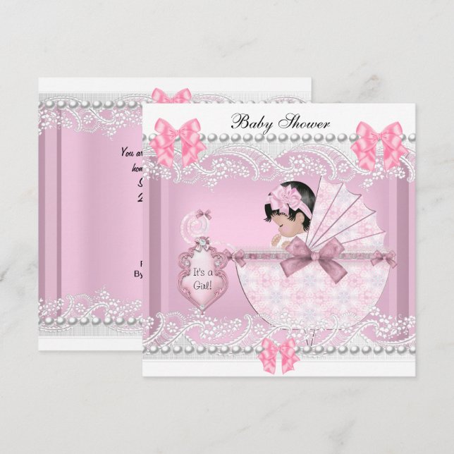 Invitación Bonito Baby Shower Cute Chica Pink Vintage (Anverso / Reverso)
