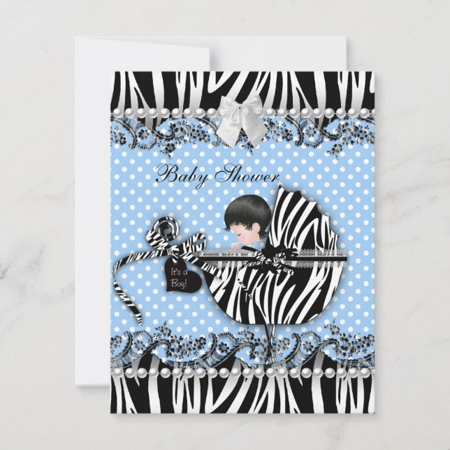 Invitación Bonito Baby Shower Zebra Baby Boy Blue Spot (Anverso)