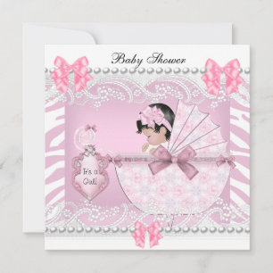 Invitación Bonito Baby Shower Zebra Baby Girl Pink Lace