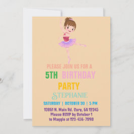 Invitación Bonito Ballerina Blanca y Rosa Chica cumpleaños