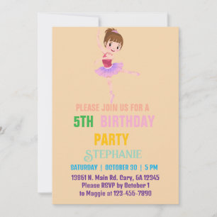 Invitación Bonito Ballerina Blanca y Rosa Chica cumpleaños