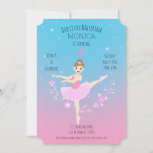 Invitación Bonito Ballerina chica Fiesta de cumpleaños