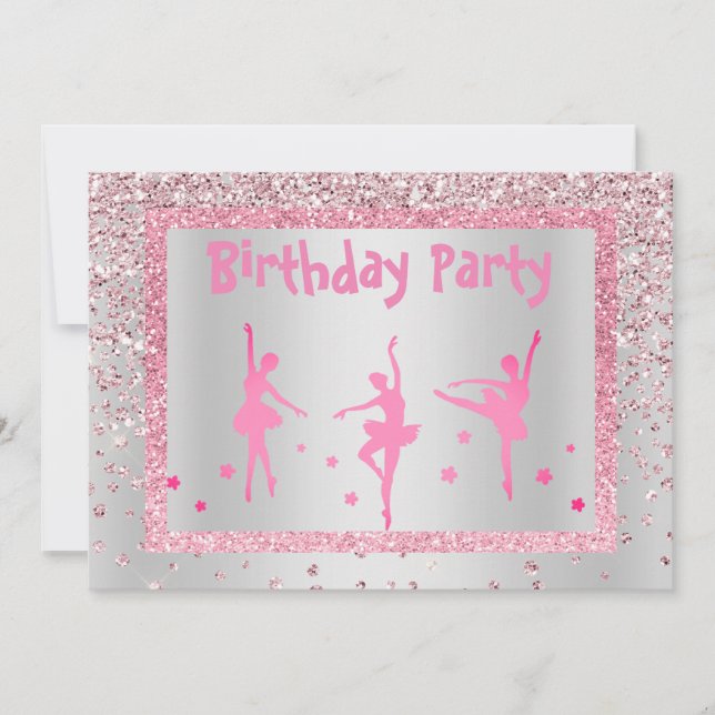 Invitación Bonito Ballerina Rosa Sparkle Niños Cumpleaños (Anverso)