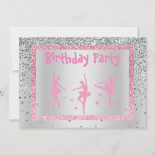 Invitación Bonito Ballerina Rosa Sparkle Niños Cumpleaños