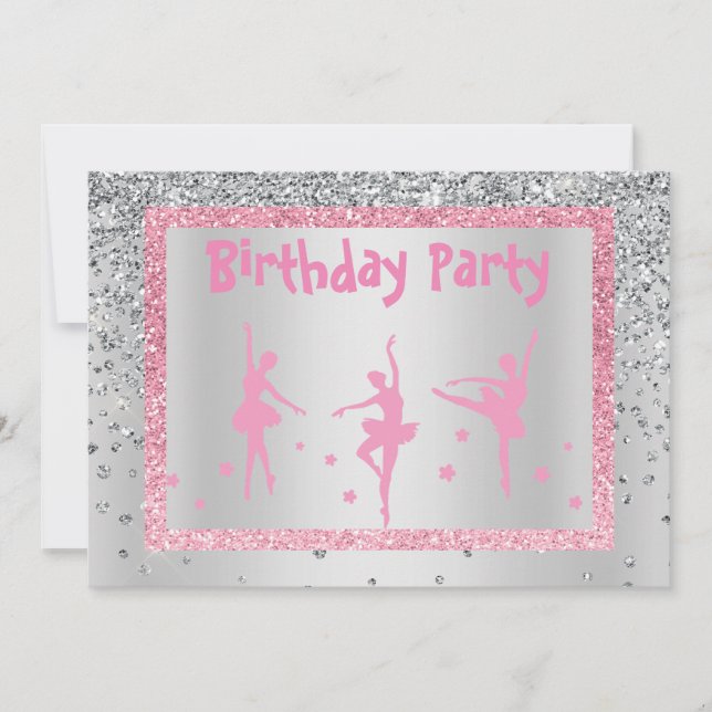 Invitación Bonito Ballerina Rosa Sparkle Niños Cumpleaños (Anverso)