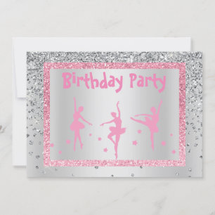 Invitación Bonito Ballerina Rosa Sparkle Niños Cumpleaños