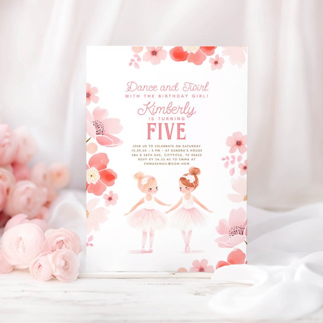 Invitación Bonito Ballerinas Ballet Fiesta de Cumpleaños Flor (Ballerina Pretty Birthday Invitations)