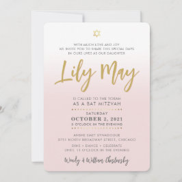 Invitación BONITO Bat Mitzvah oro pálido elegante guión dorad